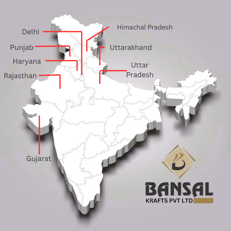 India Map showing Bansal Krafts distribution network across multiple states